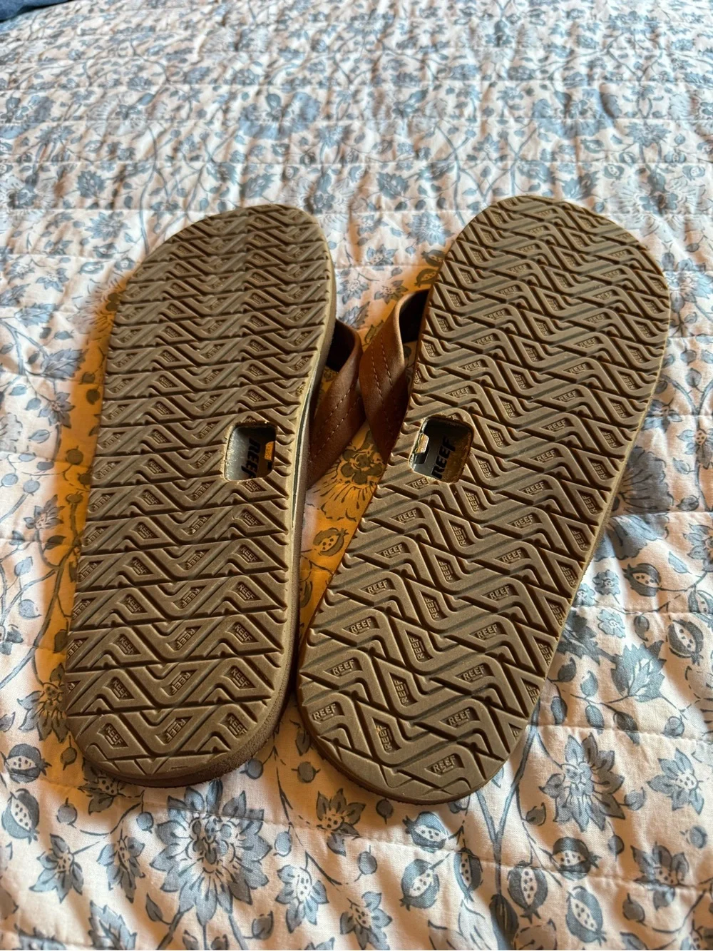 Reef Men’s Brown and Tan Leather Flip Flops